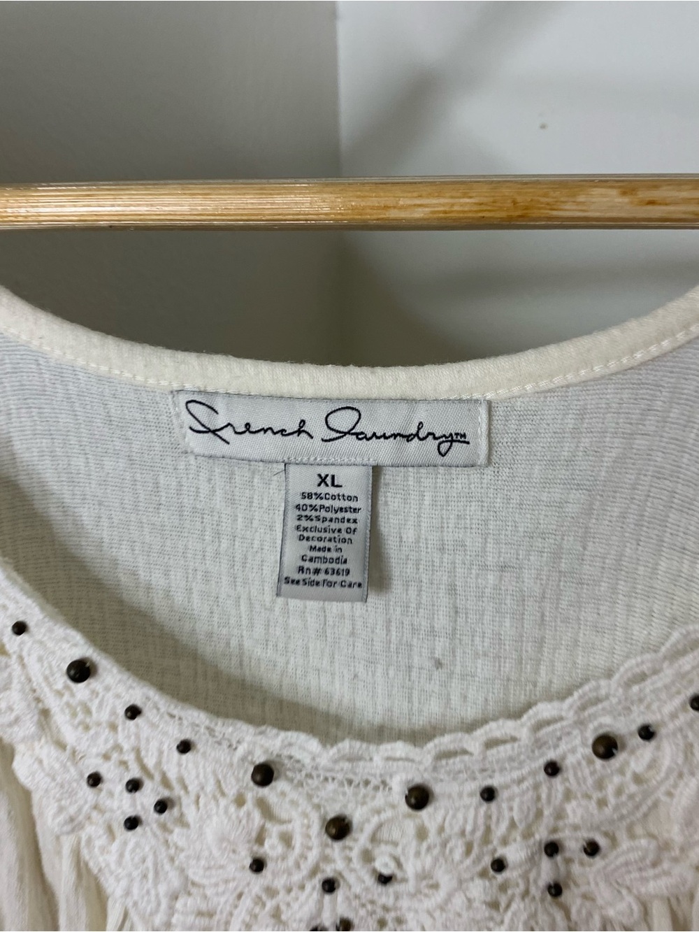 French Laundry Cream Crochet-Trim Short Sleeve Top Size XL - Picture 4 of 5